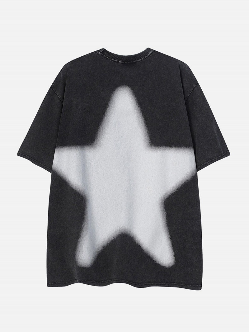 T Shirts Aelfric Eden Star Print Washed Tee Noir | PYN-83994578